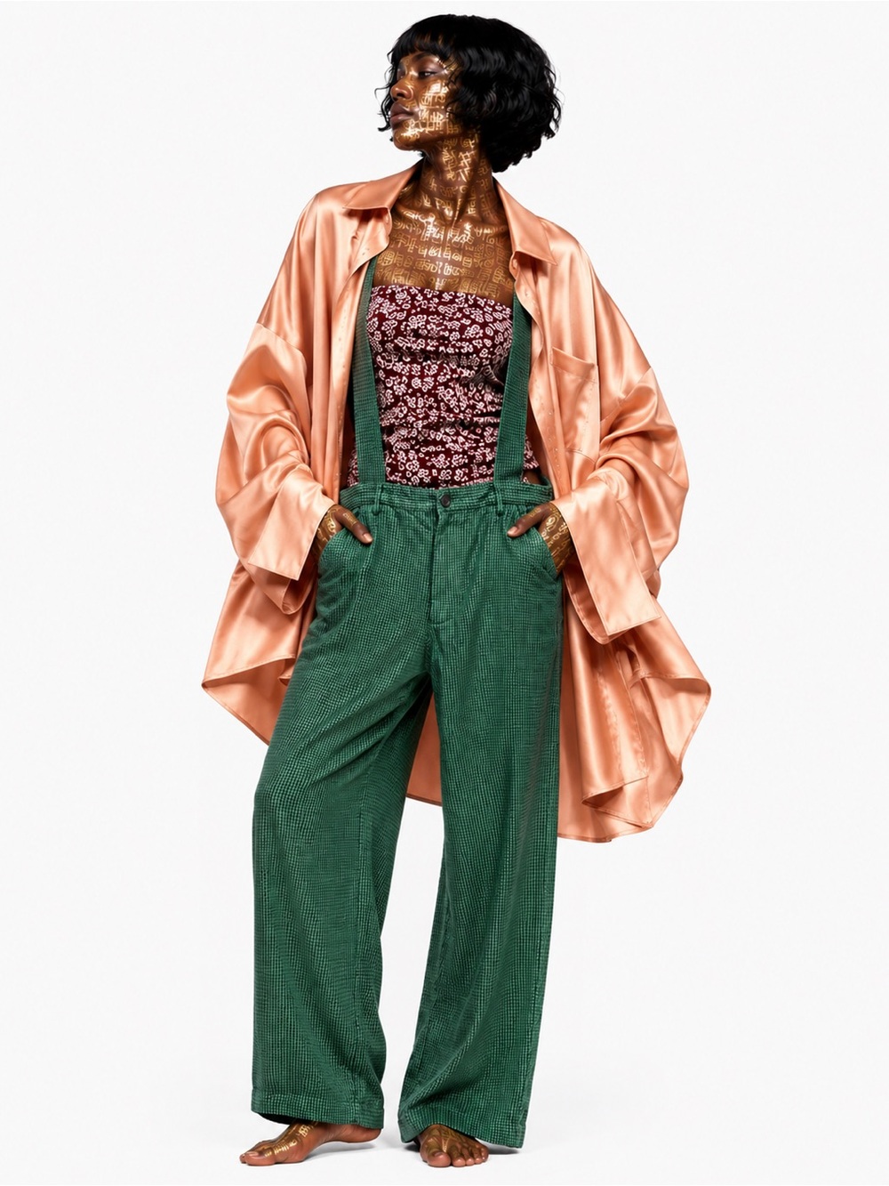 Comme des Garcons Green Wide-Leg Suspender Pants